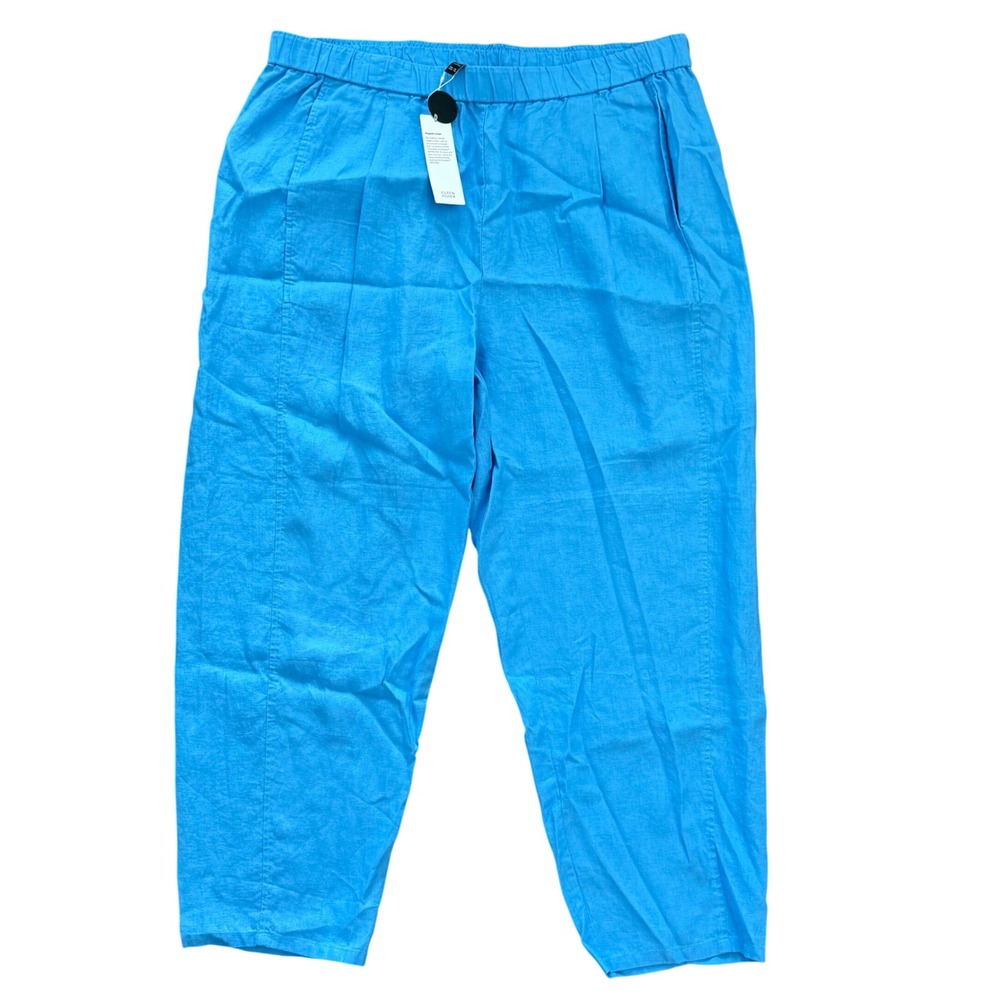 Eileen Fisher Azure Blue Organic Linen Ankle Pleated Lantern Pants XL NEW Beach